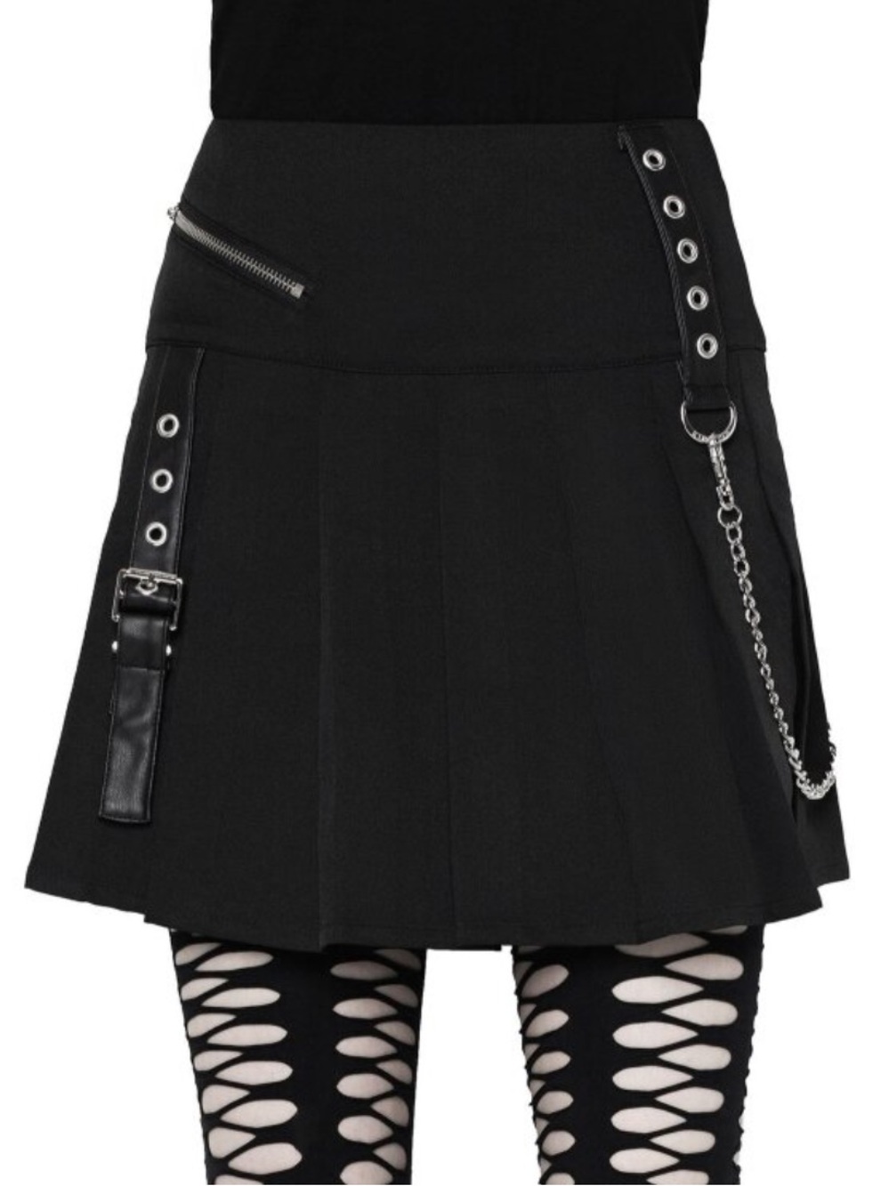 Elektra Black Pleated Mini Skirt with Hardware